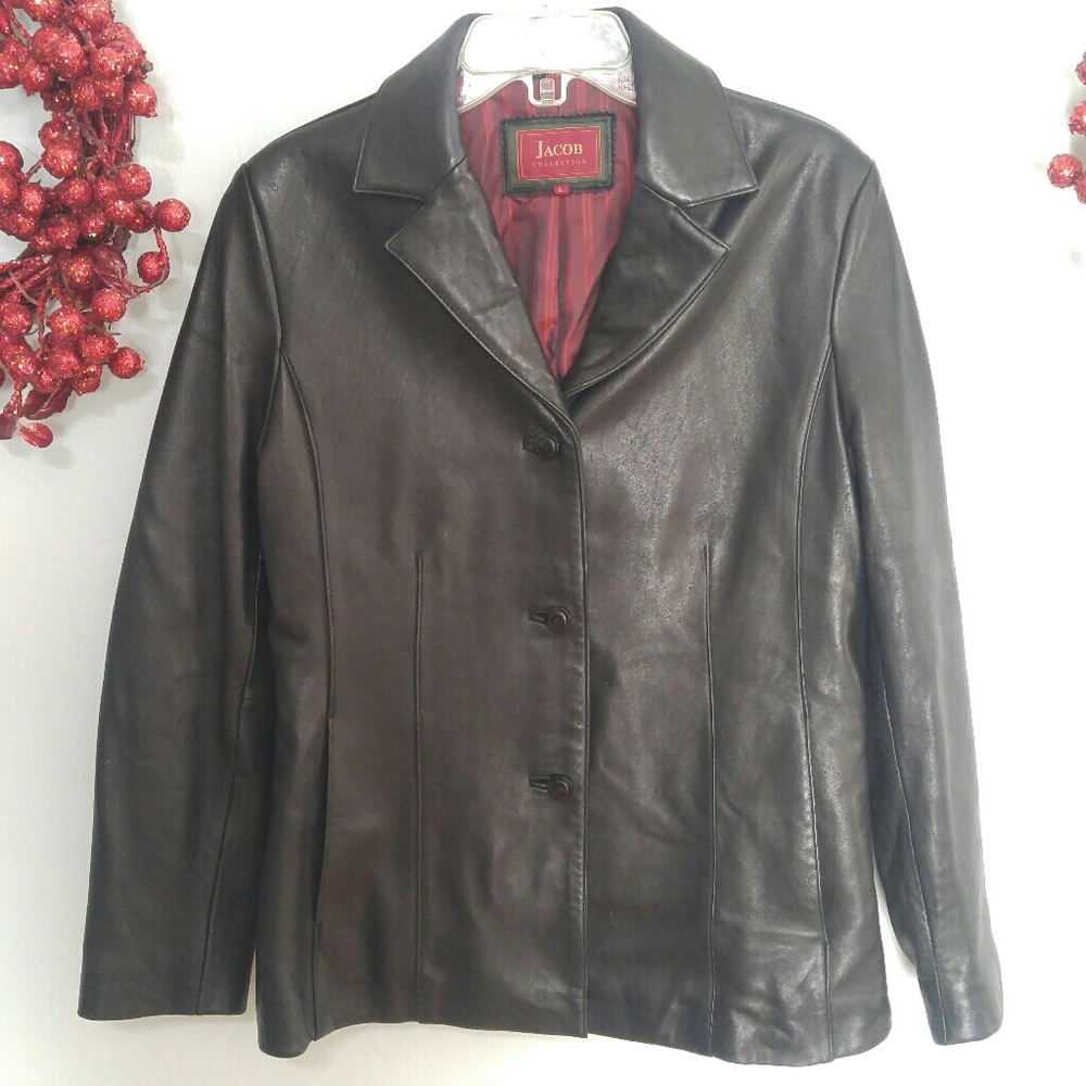 JACOB COLLECTION Women's Black Leather Button fron